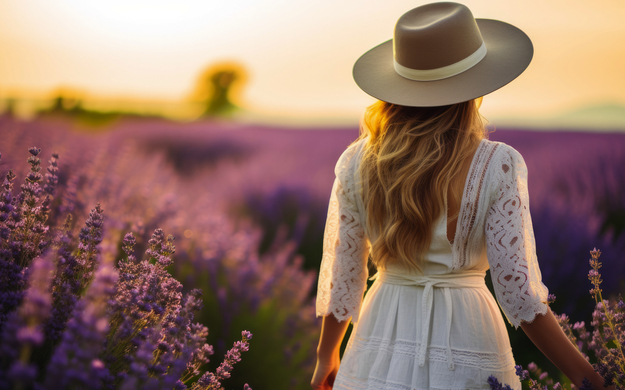Frau auf einem Lavendelfeld in der Provence
